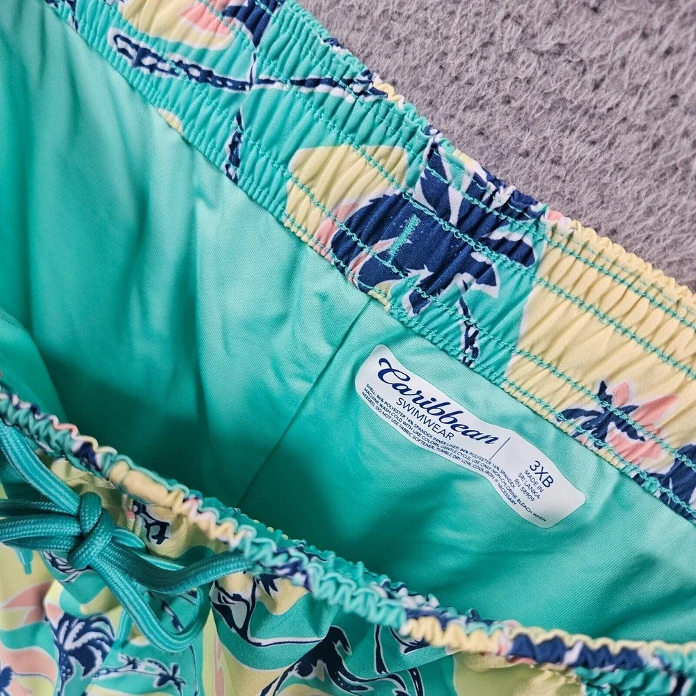 NWT Caribbean Swim Shorts Trunks Men's 3XB Lined Zip Pocket Palm Tree‎ Pineapple